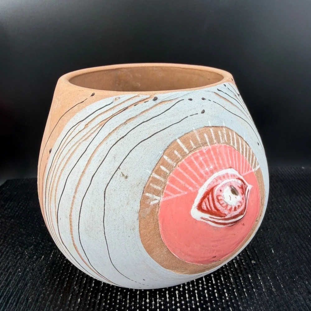 Niko Studio Pottery Terracotta Eye Planter Pink White Succulent Pot Handmade 4in